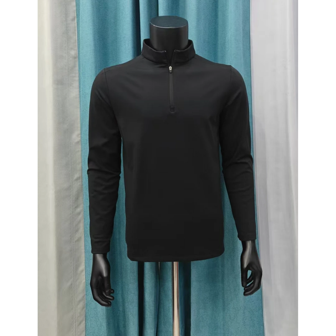 长袖半拉链秋冬黑色男款薄绒保暖T恤