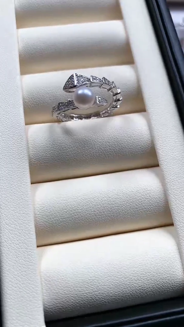 【闪购商品】海水珍珠戒指银S925镶嵌灵蛇戒珍珠戒指