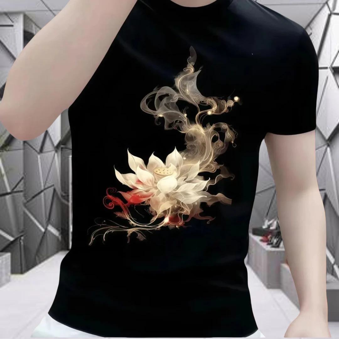 2025新款纯棉春夏款打底衫短袖t恤男印花潮流黑色潮牌半袖上衣服