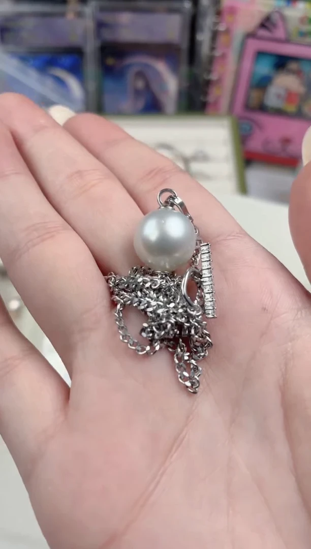 银S925镶嵌套链海水珍珠D178