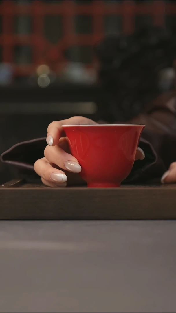 宁封窑柴窑中国红铃铛杯