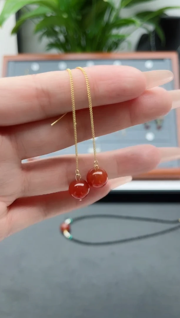 【闪购商品】南红玛瑙耳饰银S925镶嵌000耳线