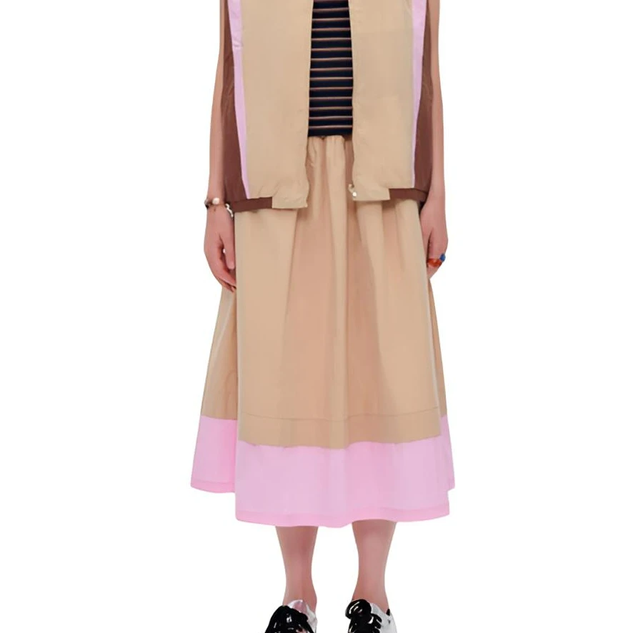 【茉舍】 HI TO HI Hi卡其拼粉长半裙H5228-998