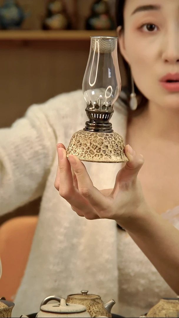 言野手作 粉引仿古锤纹油灯