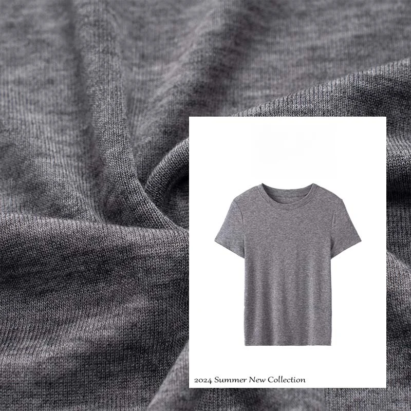 2025夏季圆领短袖T恤亲肤柔软透气时尚上衣莱赛尔绵羊毛