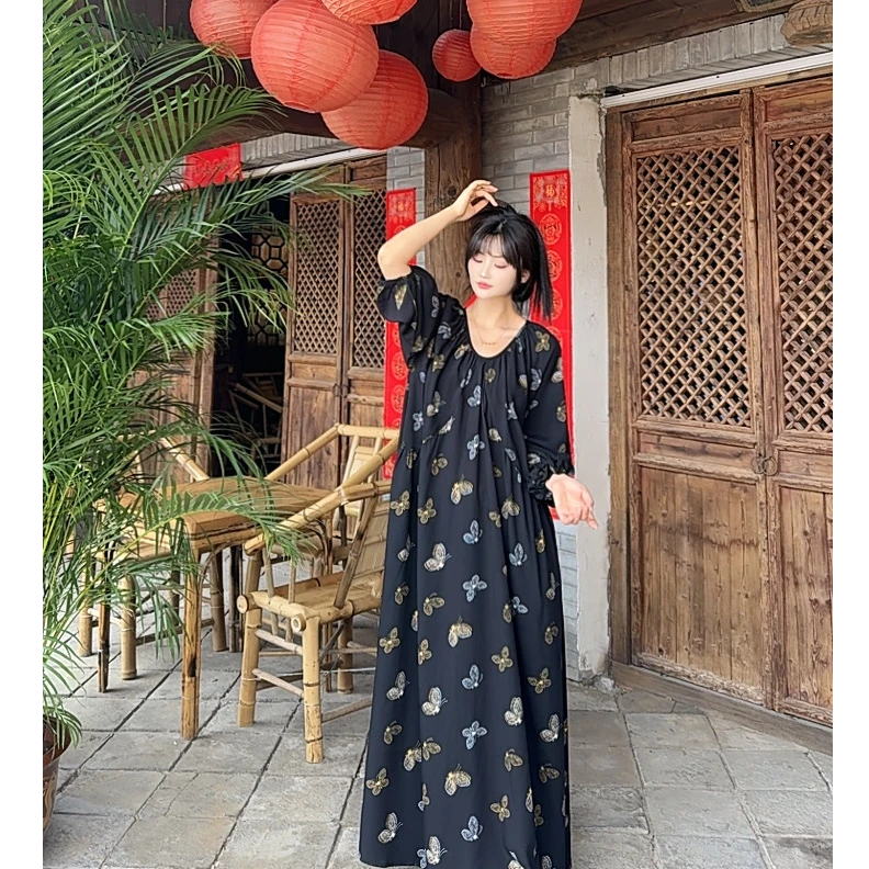 【山音】可欣定制新款65支高丝高柔绵绸收腰优雅高级大气网红衣裙