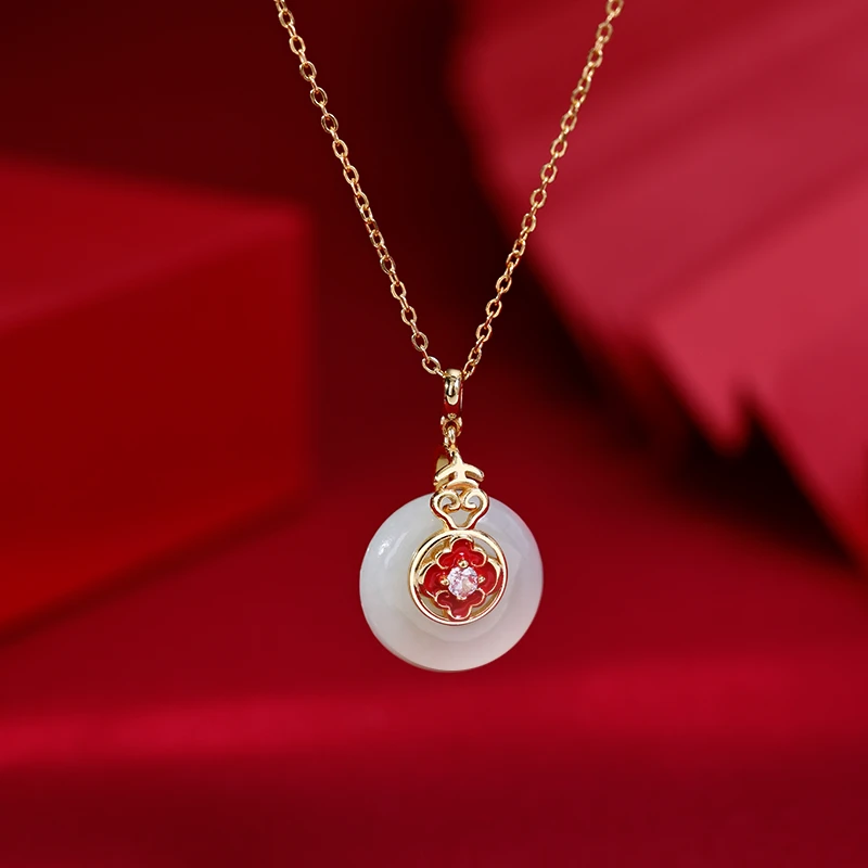 925纯银玉髓平安扣项链女款2025年新款爆款锁骨链吊坠