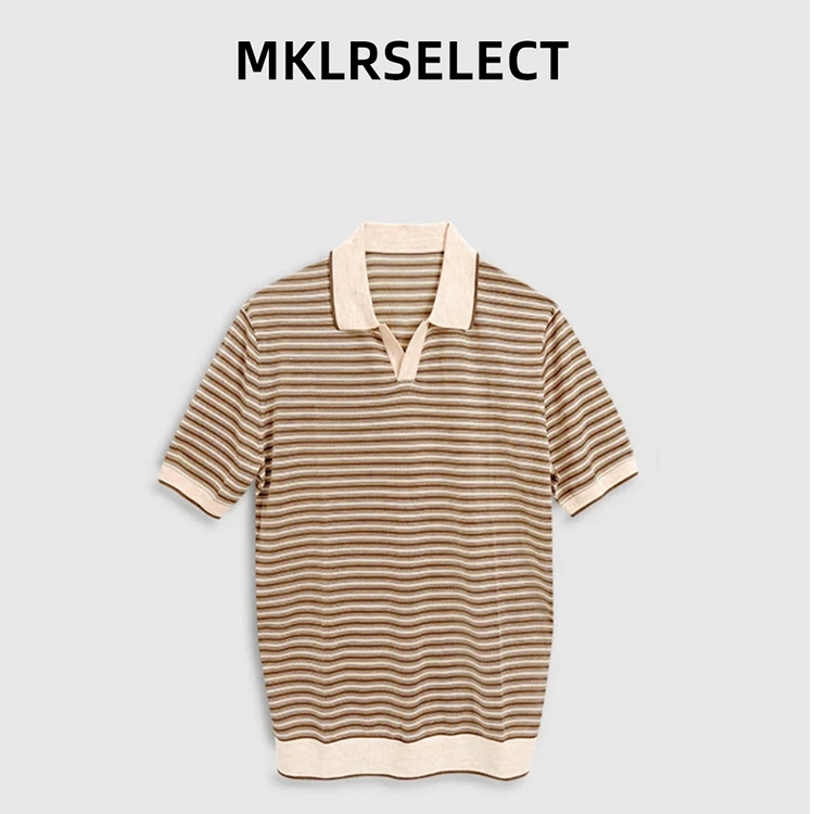 MKLR•盟珂利尔 老钱风夏季男亚麻混纺凉感透气海鸥领polo衫短袖