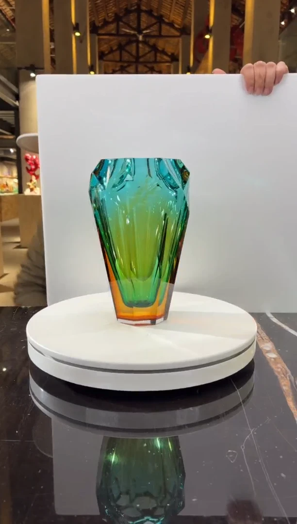 摆件0201015-2冰花琥珀金湖水蓝艺术琉璃花器