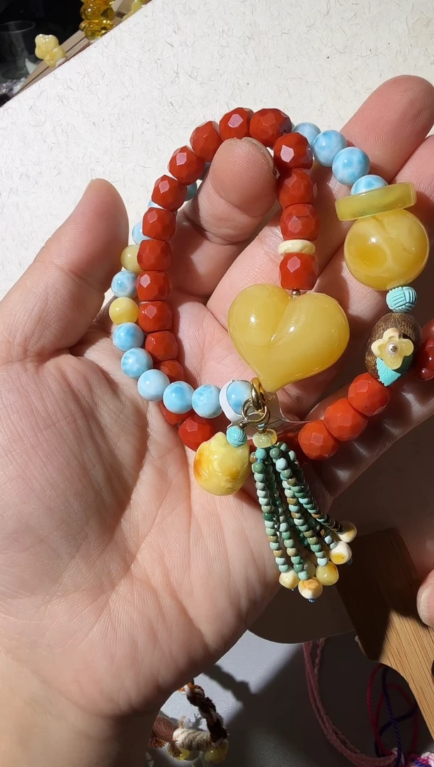 手链蜜蜡未镶嵌蜜蜡爱心南红手链