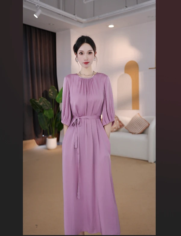 2025夏季新款时尚优雅桑蚕丝连衣裙61616