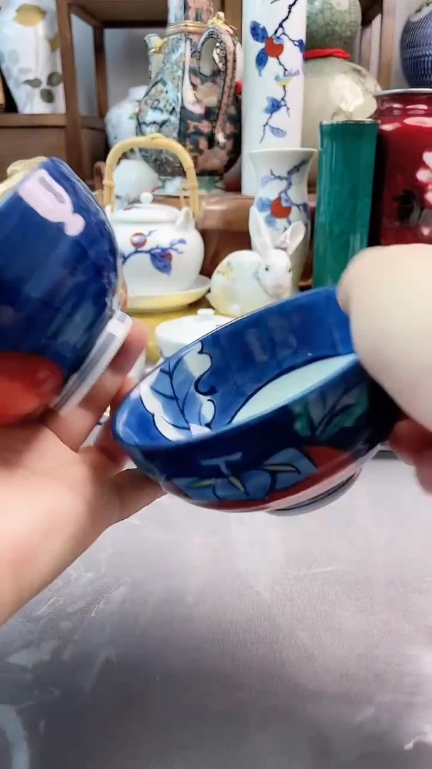 瓷片日产内外满绘柿子碗一对
