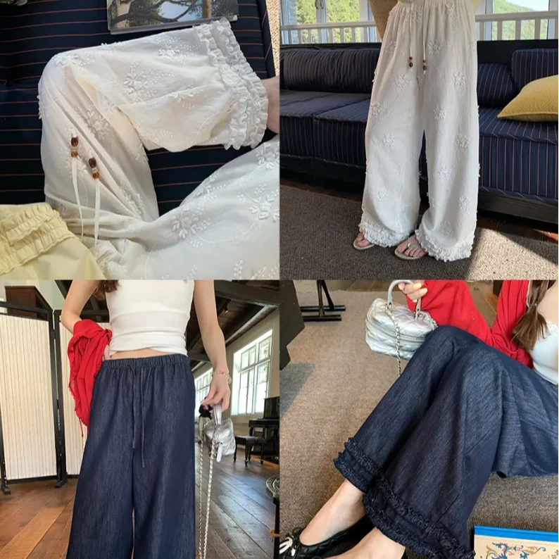 im向 必入！普吉晚风’甜美木耳边ab版棉提花+锁色原牛休闲裤