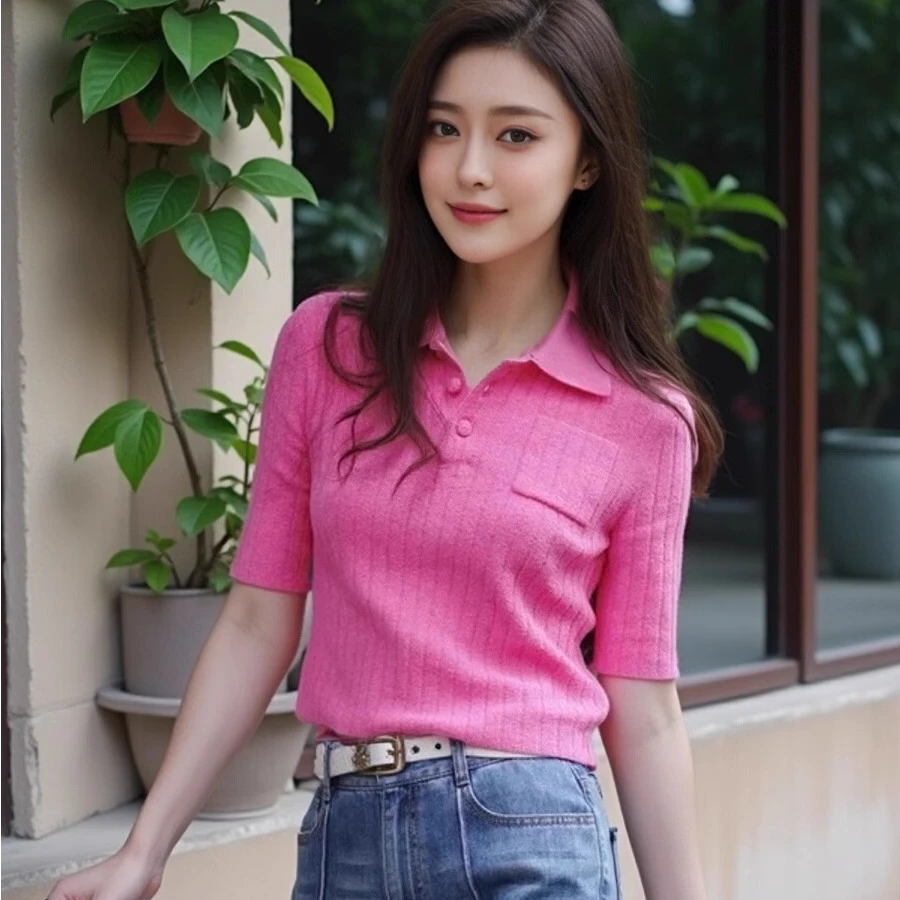 【商场同款】春夏新款POLO翻领短袖针织衫T恤上衣女士138022