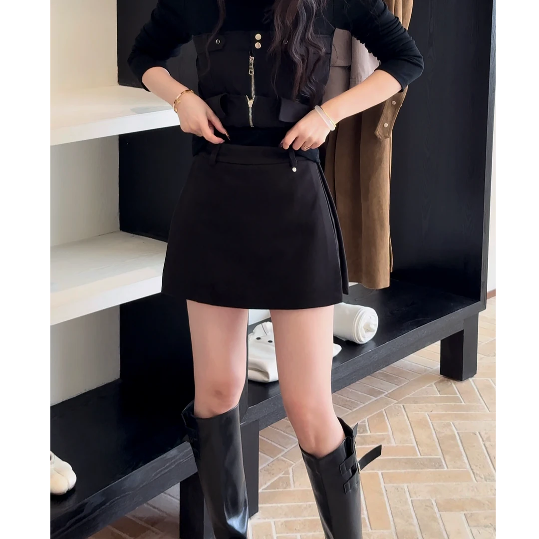 【Dunn】高腰西装半身裙裤子女新款设计感侧开叉显瘦短款裤裙A-6072