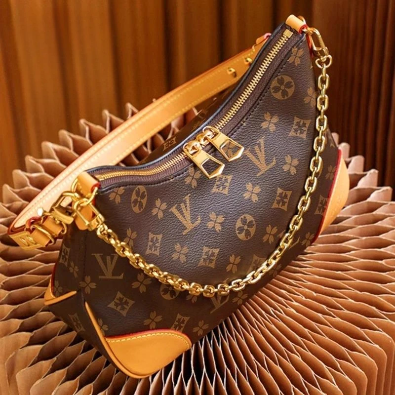 法国品牌2025上新款真皮牛角包女包限量真皮老花单肩斜挎包腋下包