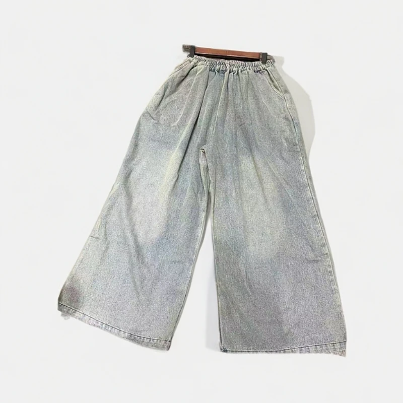 （亿派）春秋牛仔裤女款2025新款休闲宽松时尚松紧腰直筒牛仔阔腿裤