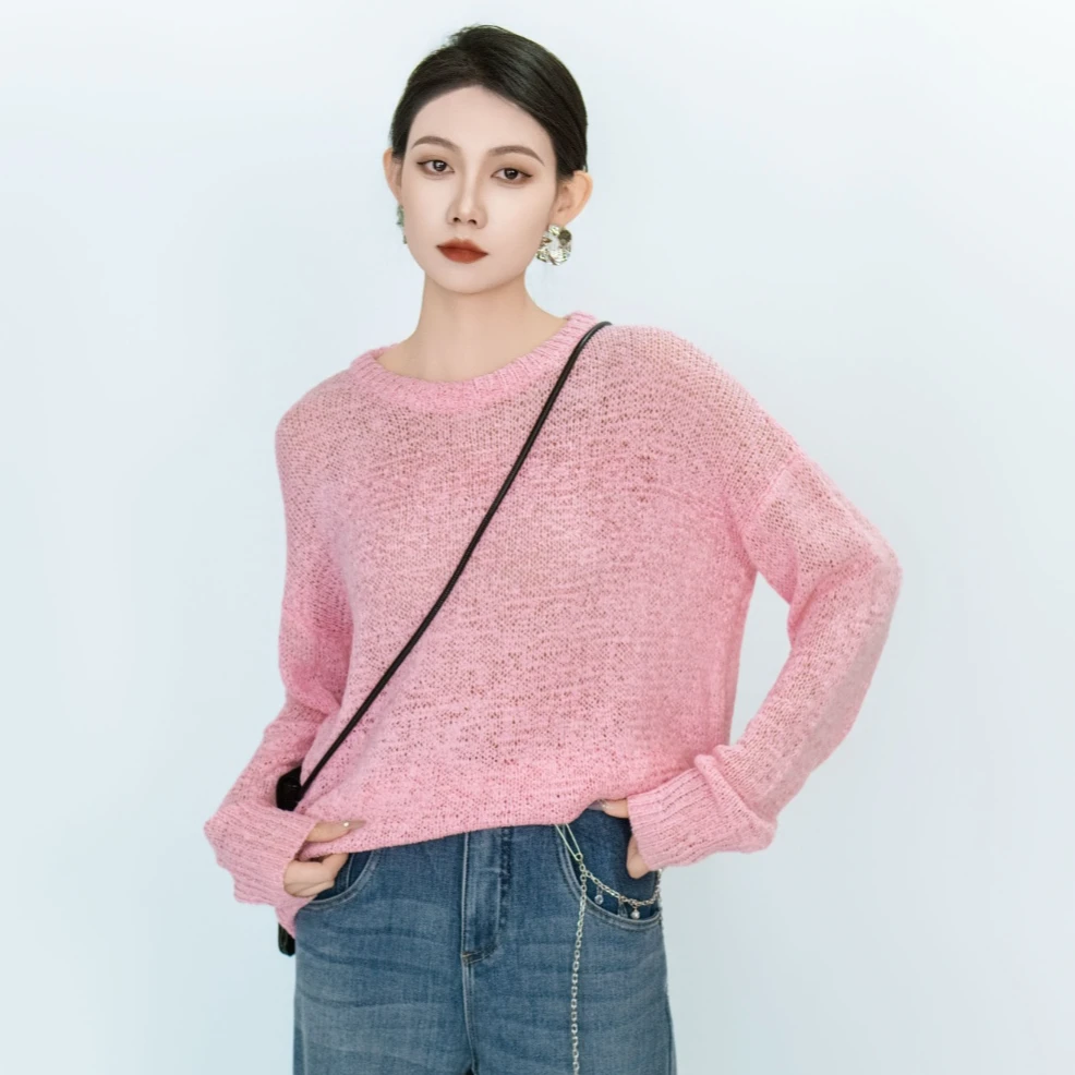 IDENTIFIES/易缔媤针织衫长袖圆领镂空女纯色休闲套头百搭DD73053