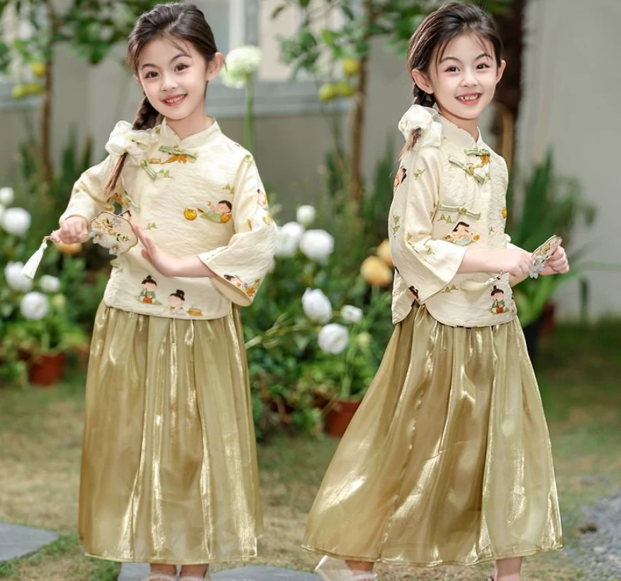 国风春款【绿色小女孩国风套装】2025童装洋气套装