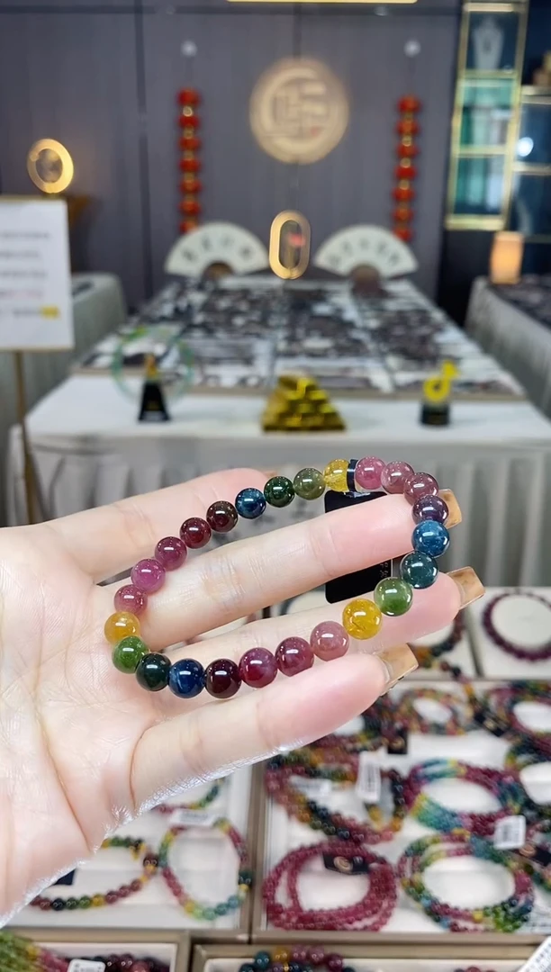 未镶嵌老矿碧玺彩虹单圈手串7mm+碧玺dan多样性发货一条