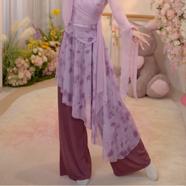 8109 D现代舞蹈裤女新款阔腿印花飘片长裤跳舞练功日常可穿飘逸