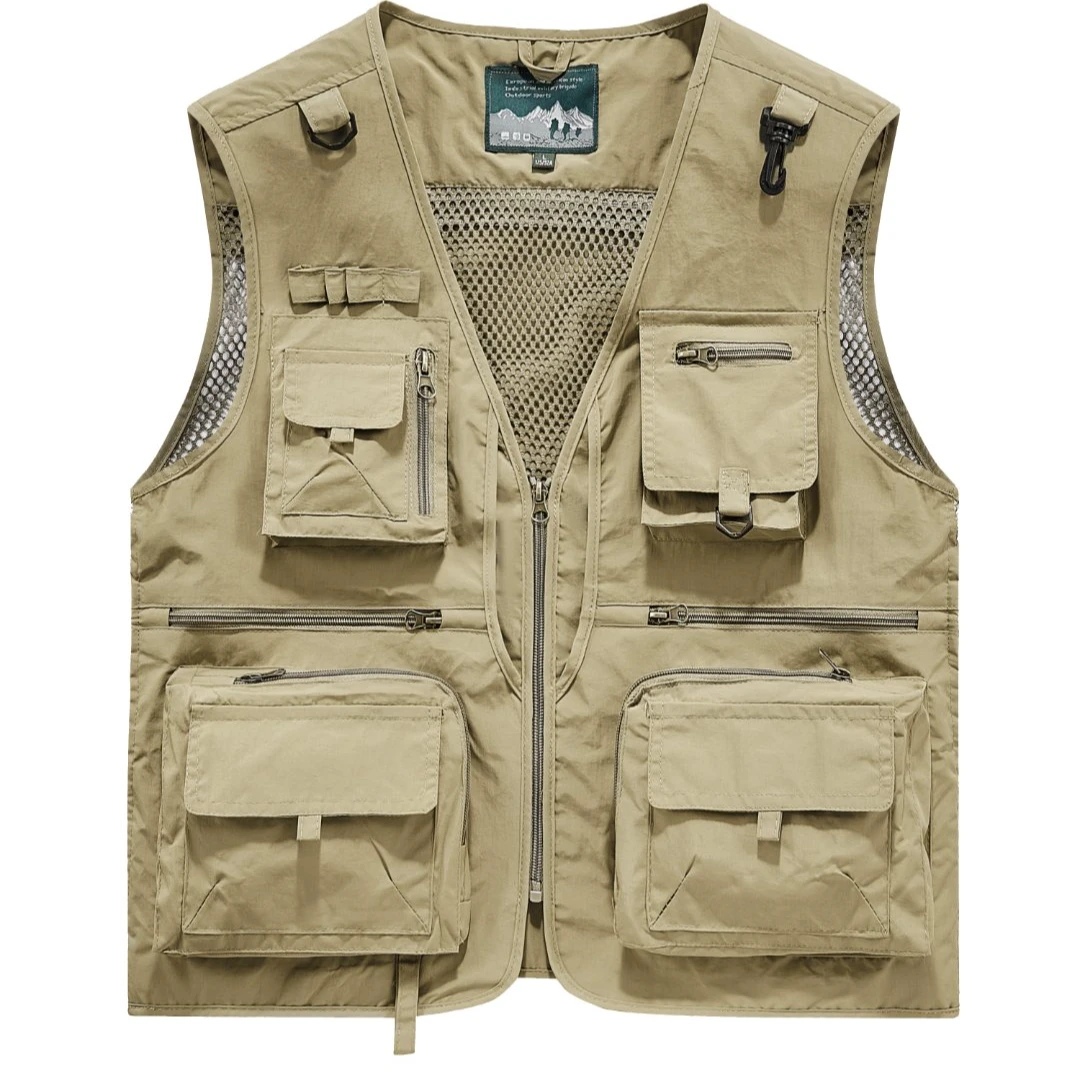 啄木鳥男装马甲户外轻薄摄影工装背心夏天休闲多口袋钓鱼网眼马甲