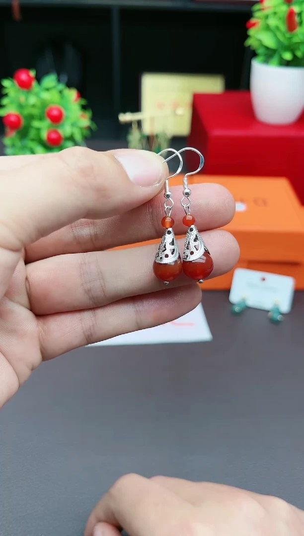 【闪购商品】南红玛瑙耳饰银S925镶嵌521000