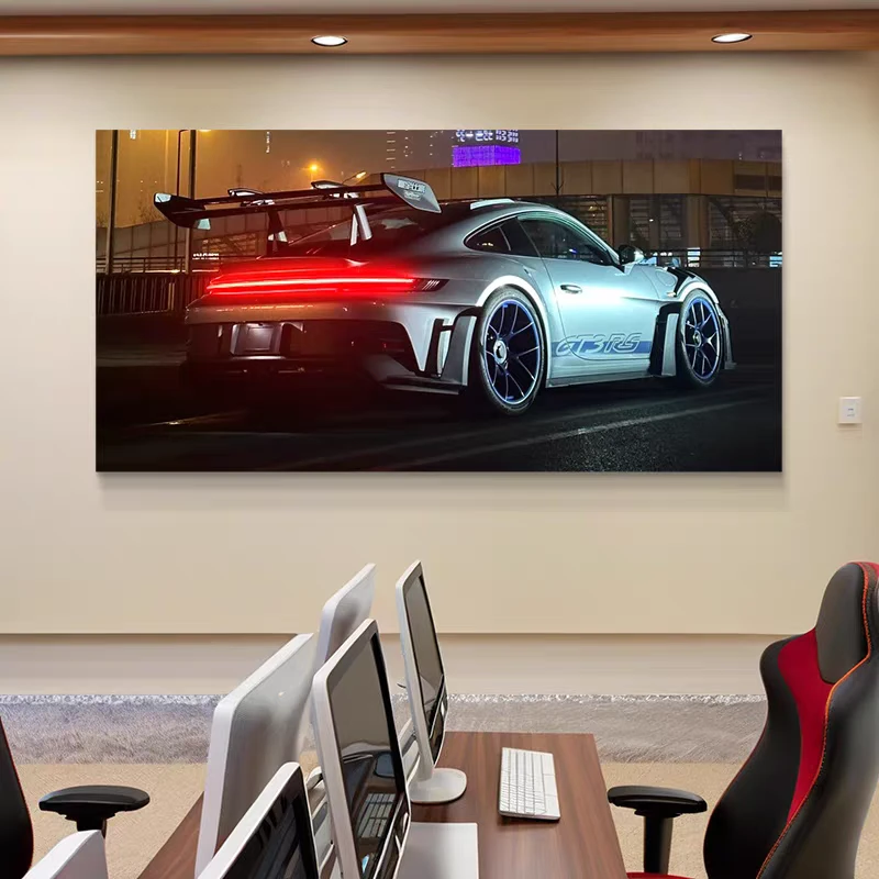 汽车主题客厅装饰画创意车灯LED发光挂画高档轻奢赛车卧室床头画