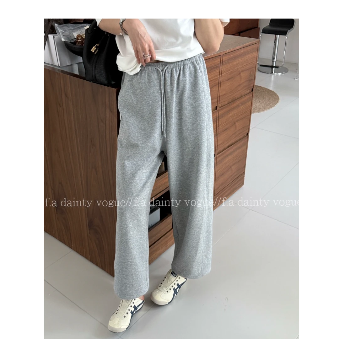 F.A[低调]简约显瘦垂坠窄版高腰直筒奶奶裤女夏季百搭休闲灰色