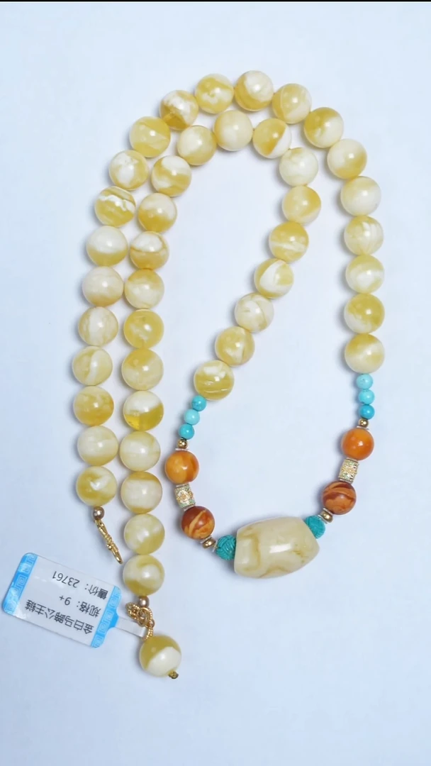 蜜蜡颈饰未镶嵌金妖白马蹄项链9mm