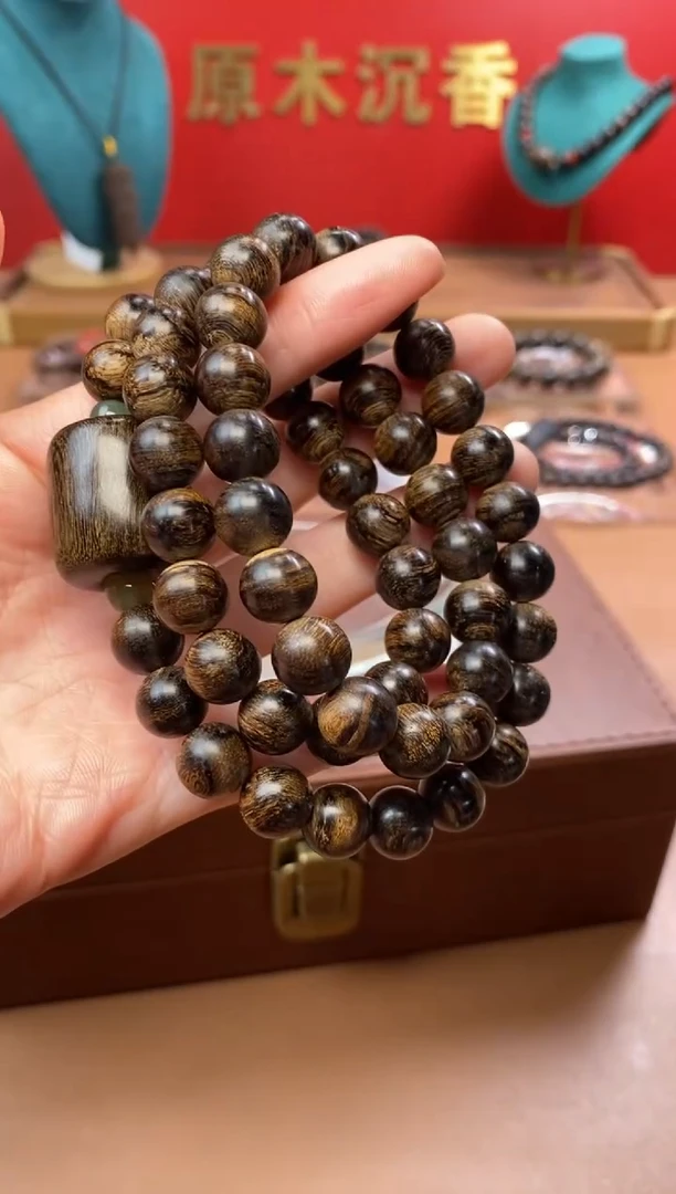 【闪购商品】沉香手串Y沉水芽庄白棋玉化芝麻点瘿子瘤疤10三圈