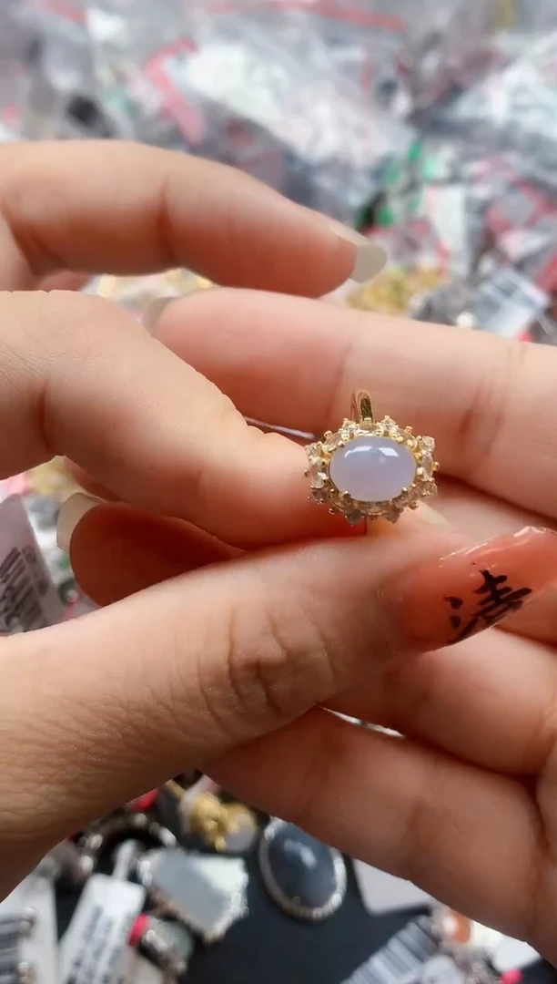 银S925镶嵌戒指翡翠天然A货缅甸翡翠