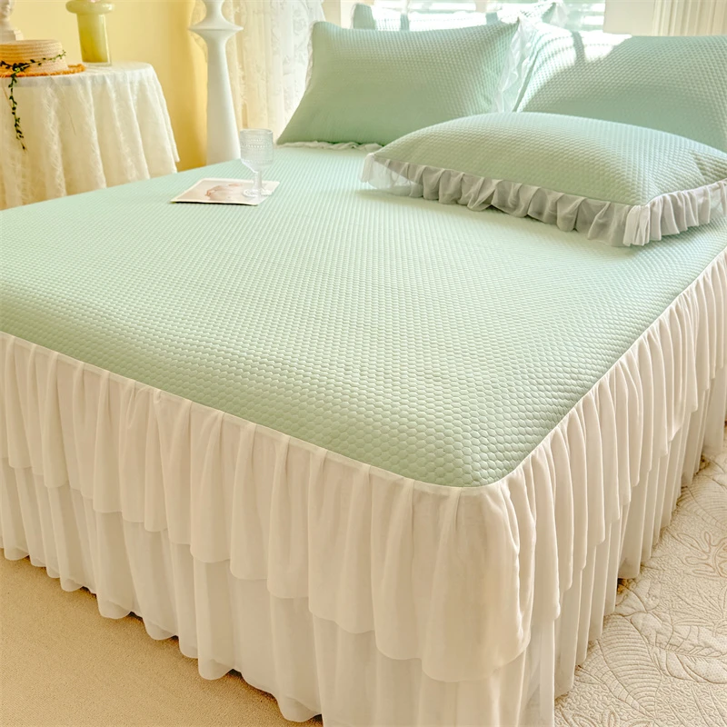 新款冰豆豆软凉席三件套床裙款夏季套件