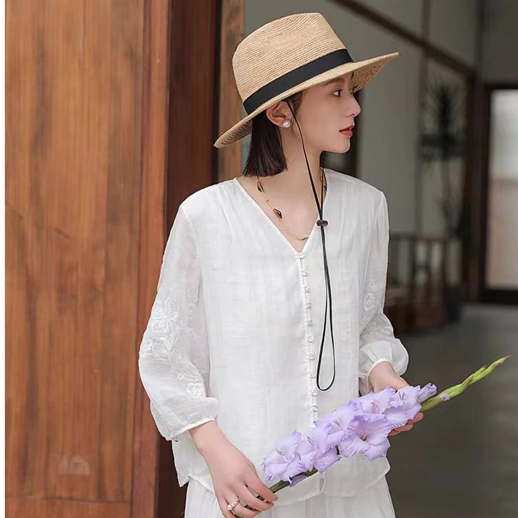 BRCP/布然初品新中式S2518国风夏装刺绣休闲开衫薄款上衣