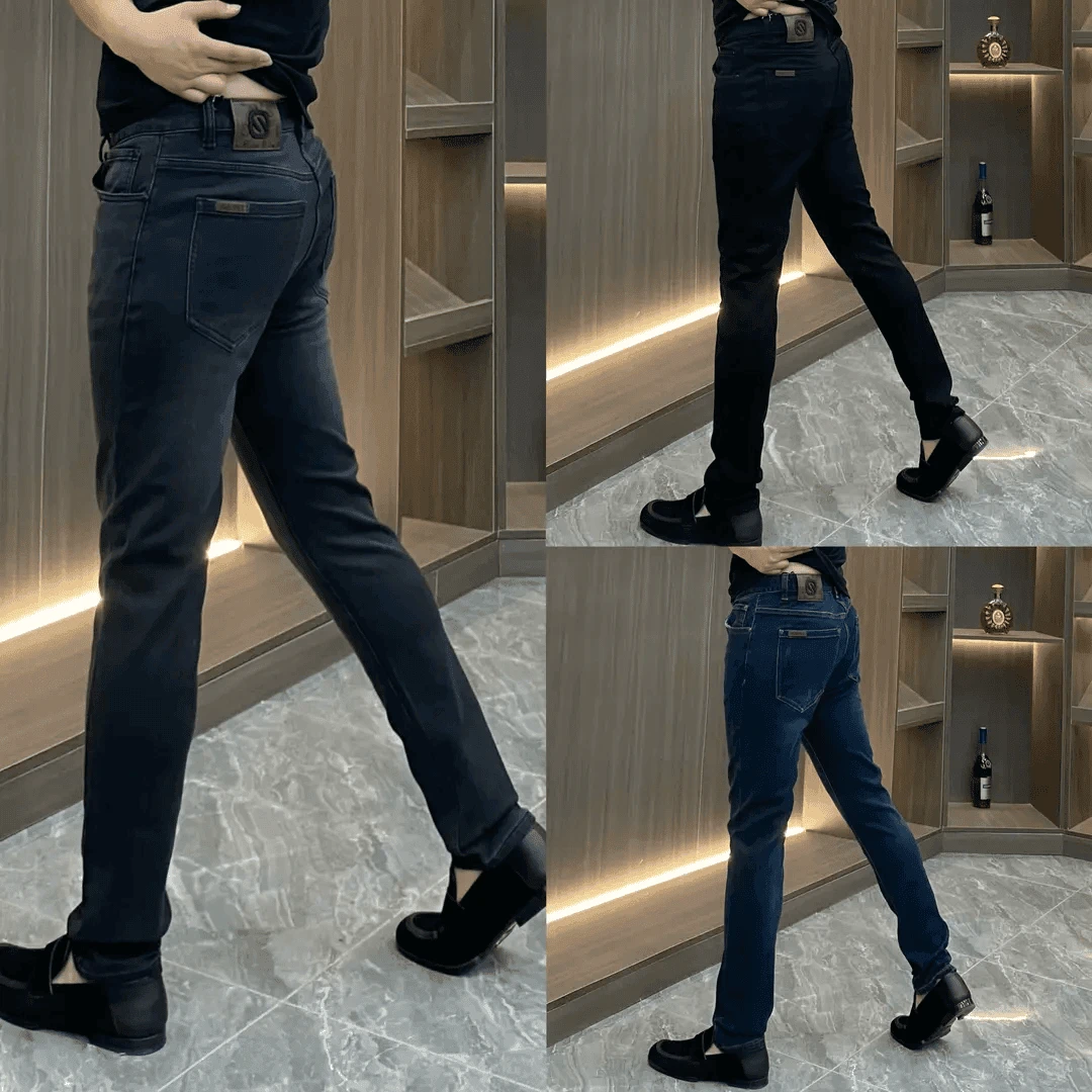 2025酷飒休闲百搭修身牛仔裤修身小脚休闲时尚潮流牛仔裤子纯色