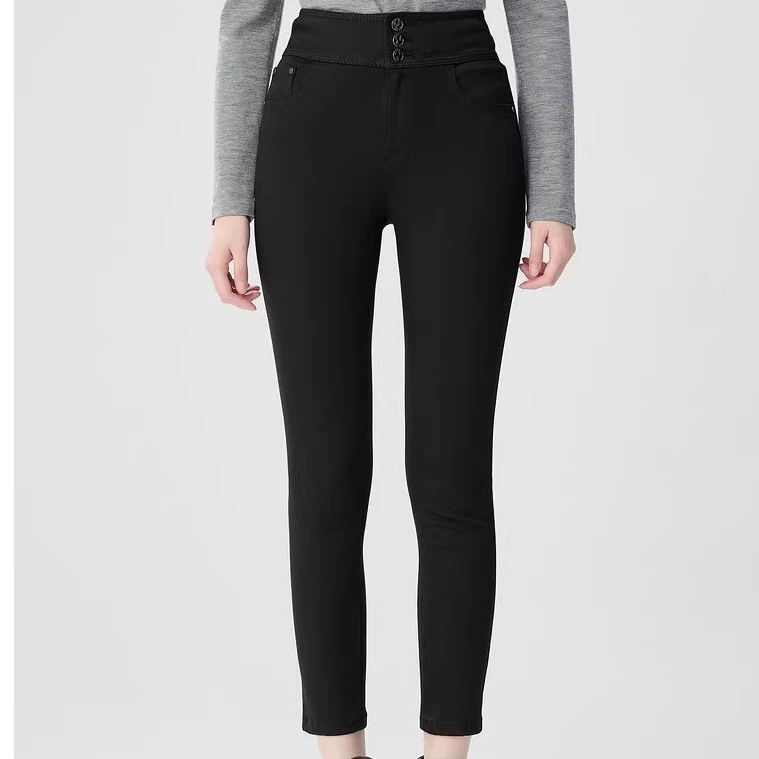 【商场同款】新款高腰显瘦百搭靴裤三排扣修身牛仔小黑裤1100520