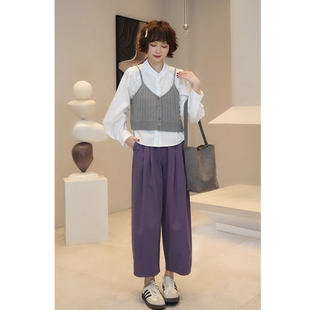 2.21【薇薇绮】真两件吊带衬衫套装A30