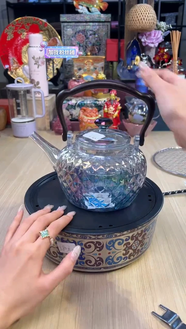 【年终福利】107岳恒福运电陶炉-蓝+钻石壶-紫蓝+烤盘+烤盘夹