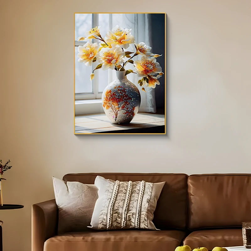 益师傅约餐厅晶瓷镶钻装饰画轻奢大气饭厅过道走廊楼梯画花瓶408