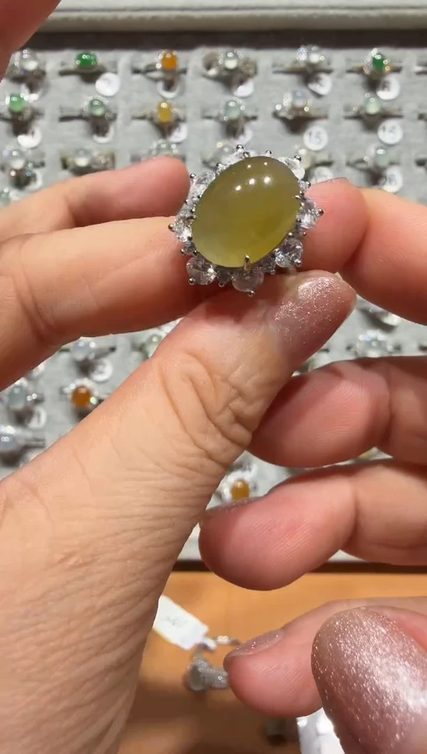银S925镶嵌戒指翡翠缅甸A货翡翠戒指