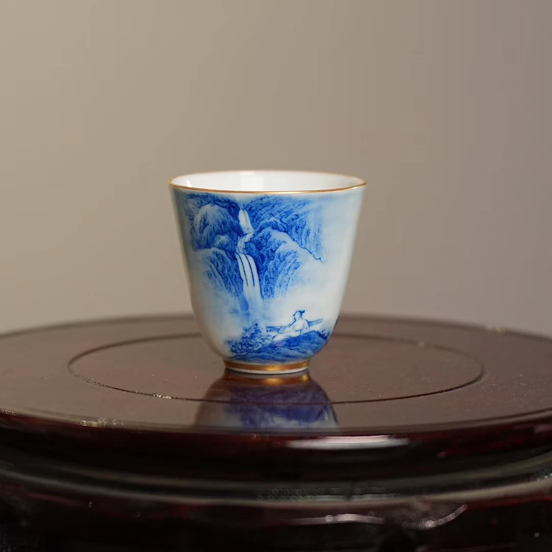 【央广甄瓷】谢凯山房-描金山水诗文杯