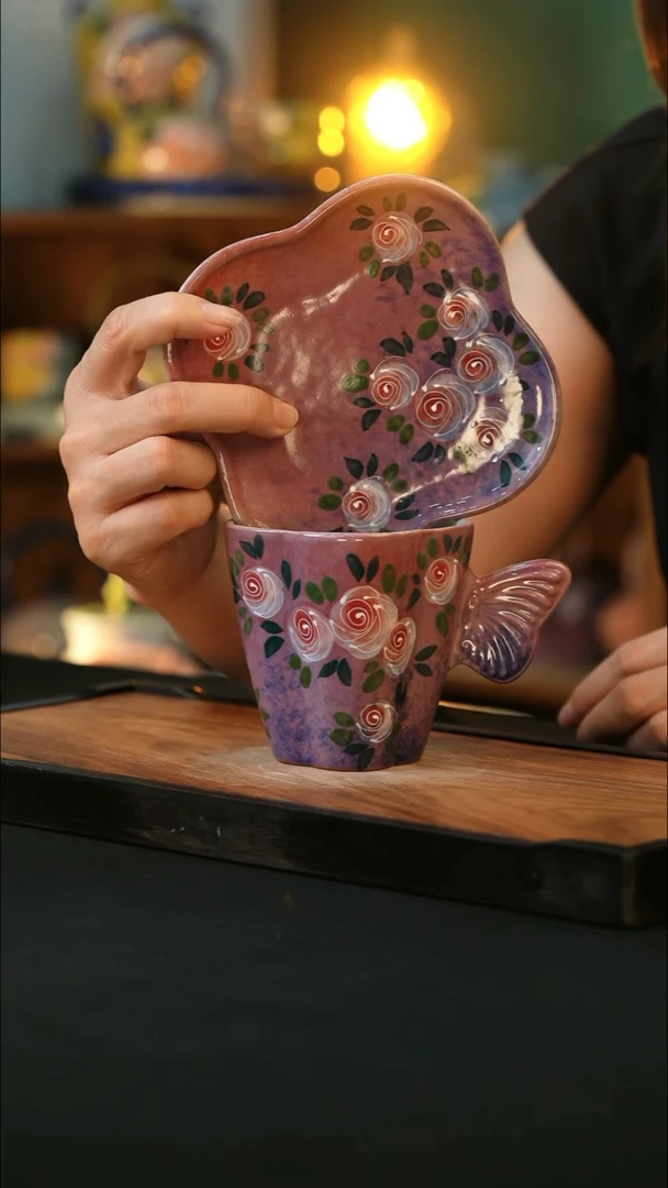 杯手绘心瓷陶瓷浮力