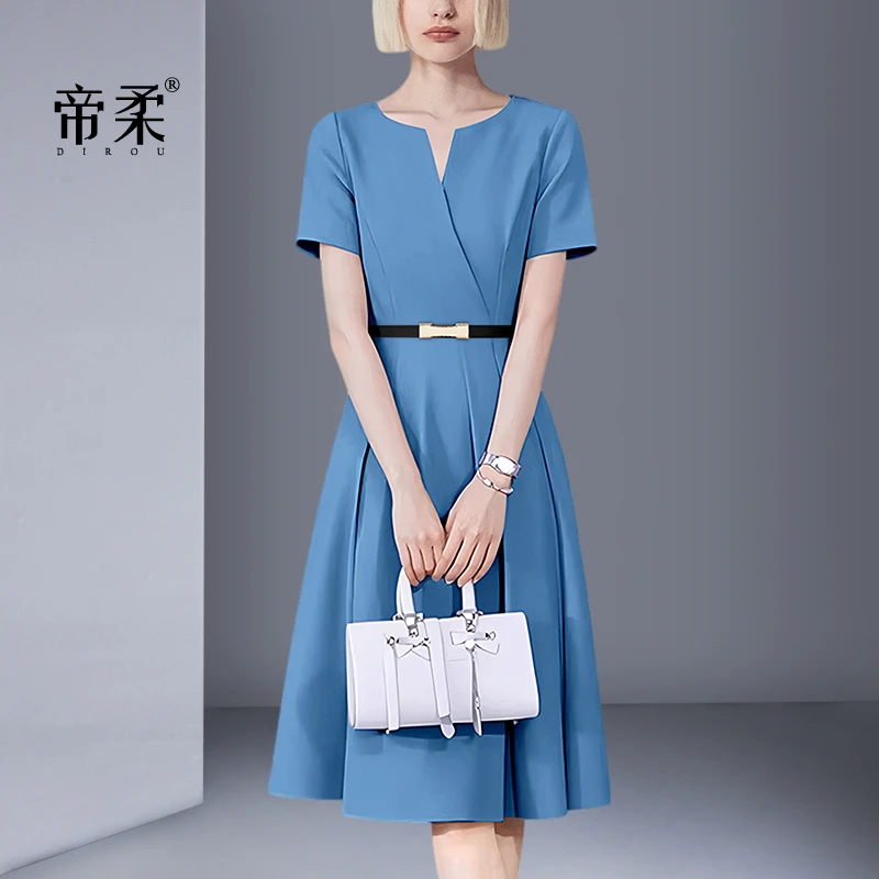 新款时尚潮流气质连衣裙夏季轻熟风通勤气质知性风中长裙子女士