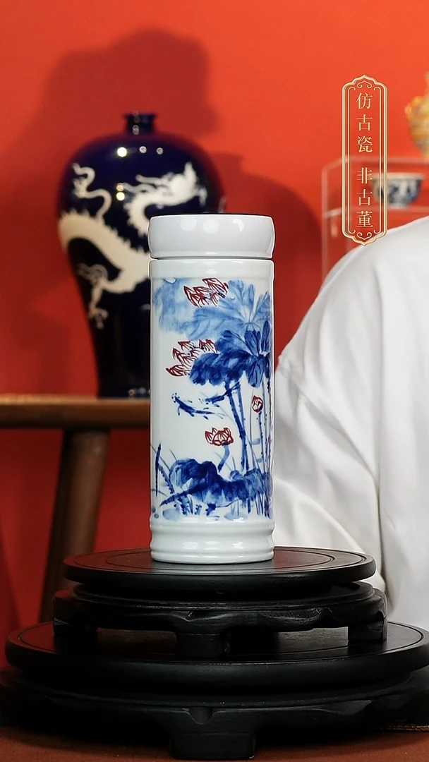 摆件陶荷花保温杯