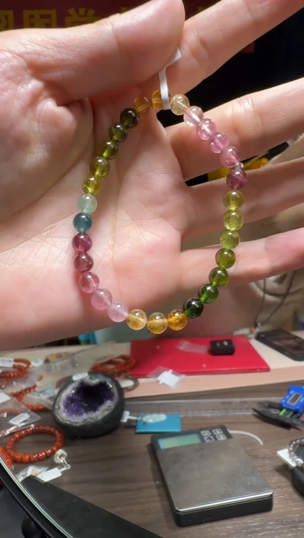 【闪购商品】碧玺手串未镶嵌碧玺圆珠约6-7mm单圈手串
