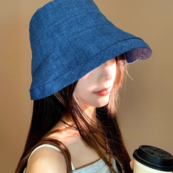 JONCARZZ蓝色渔夫帽子女夏季轻薄透气显脸小水桶帽出游防晒盆帽