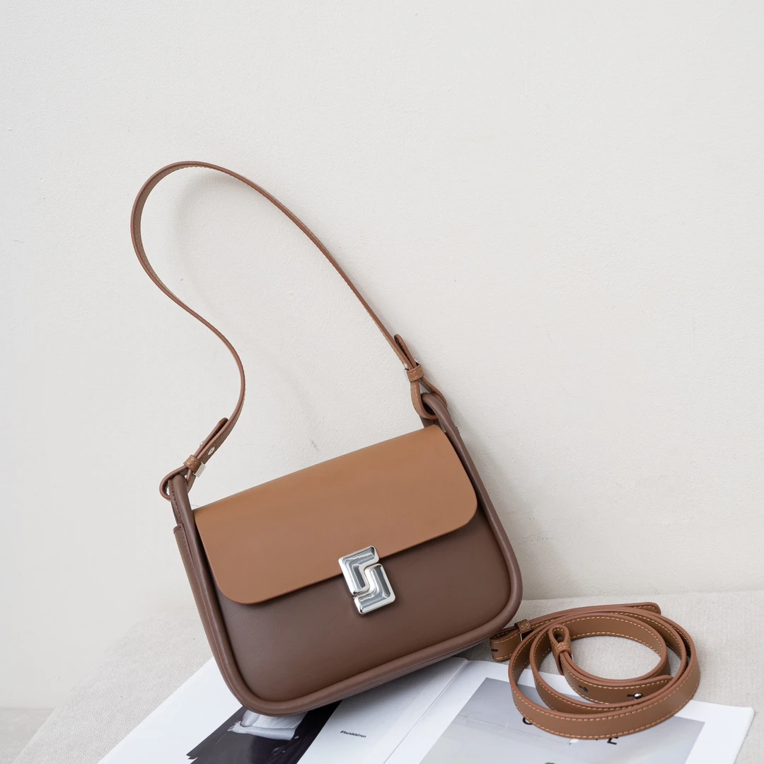 【英柏甄选】J-6128-杏咖 然与纯小众设计感时尚单肩包百搭女包