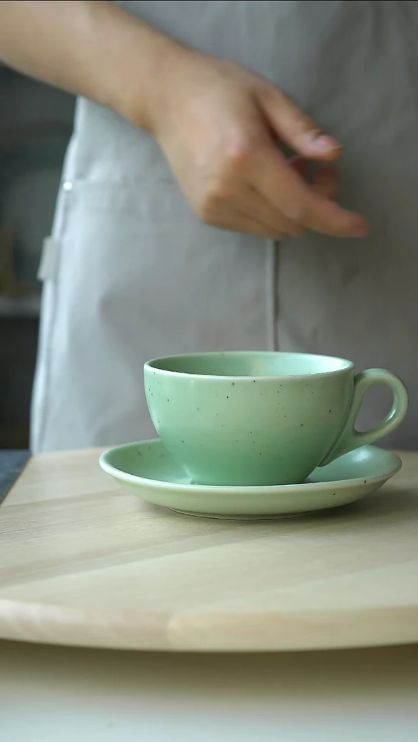 陶瓷微瑕出澳青玉240ml咖啡杯碟@4-2@