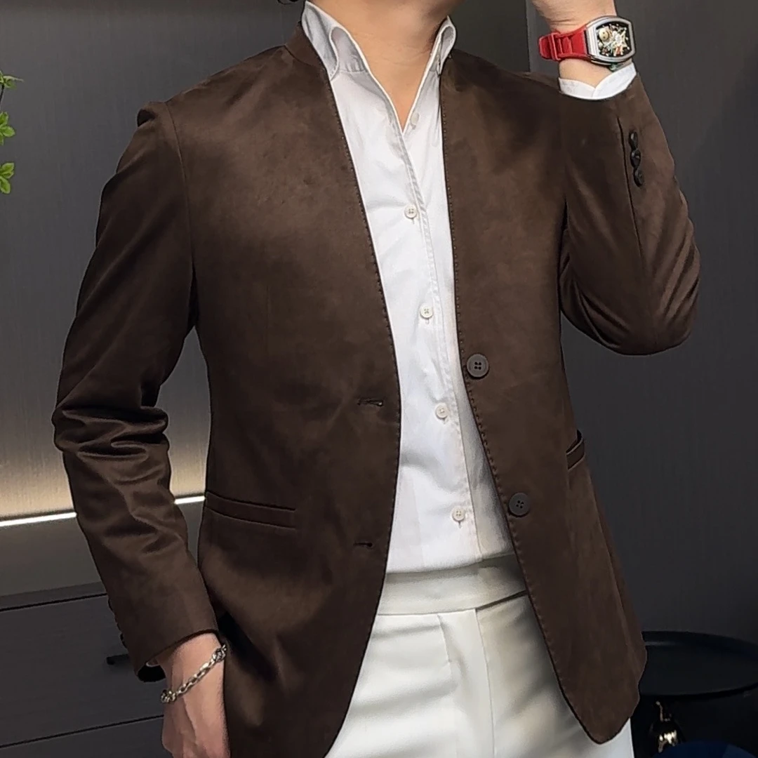 高级轻奢感雾面西服雅痞慵懒风时尚商务百搭无领西装外套春款