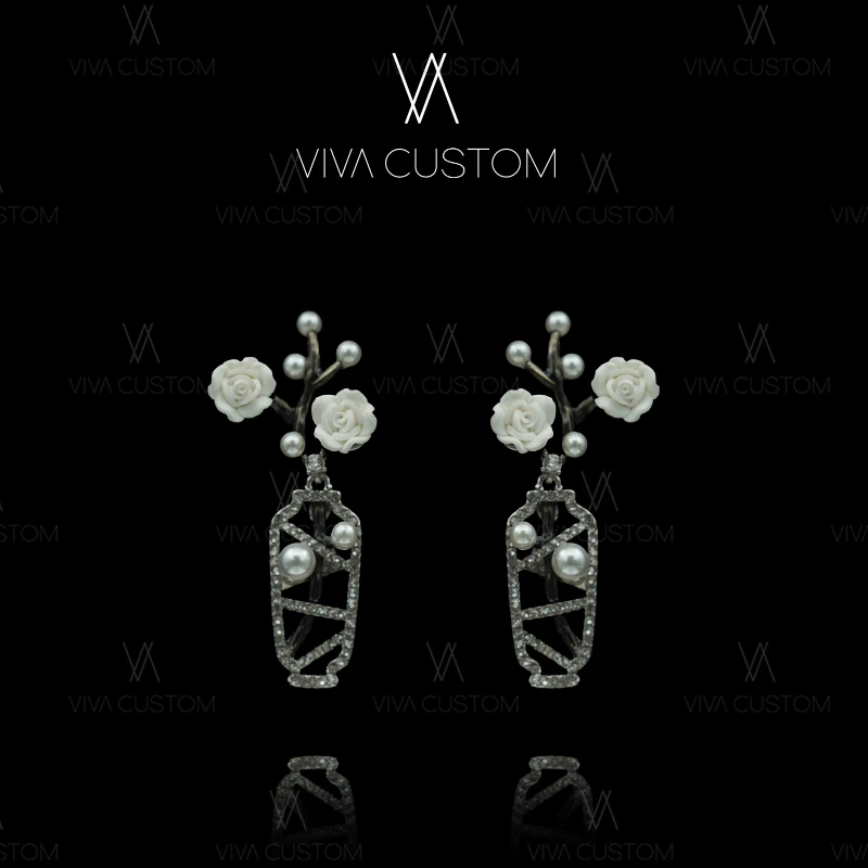 铜合金仿珍珠耳饰 （精工系列）新中式民族风白山茶耳钉